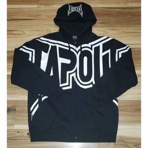 Tapout Y2K Hoodie Jacket Mens Black White Size XL Spellout MMA Full Zip NWT